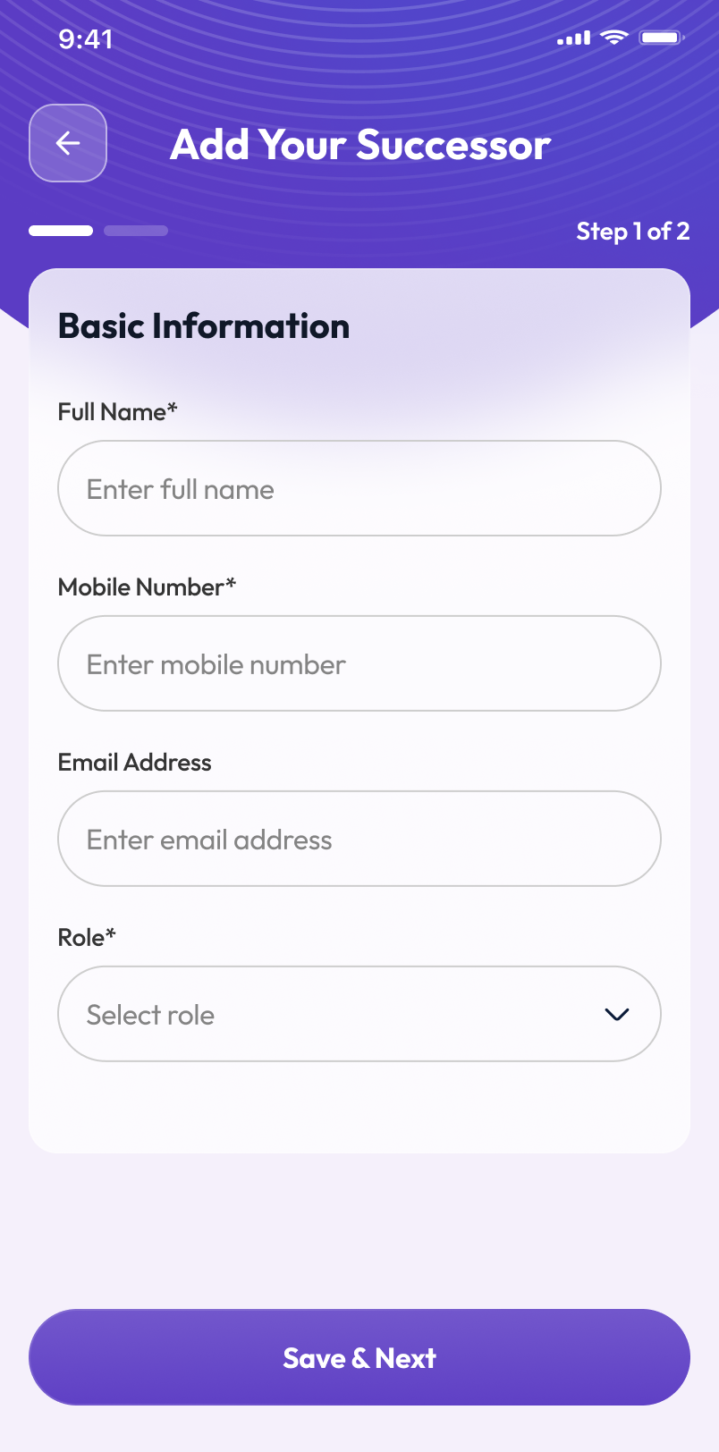 DIGIVIRASAT Add Successor screen with relationship and contact fields